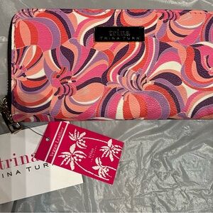 Trina Turk Pink Multi Floral Swirl Zip Wallet